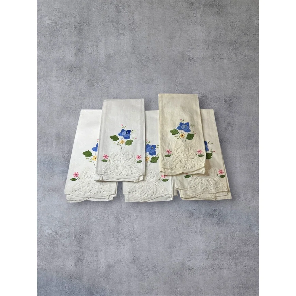 Hand Towels Cream Good Vintage Applique Floral Lace Set of 5